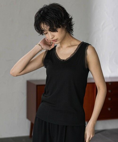 MAYSON GREY / メイソングレイ キャミソール・チューブトップ | シアーネックリブタンクトップ（ブラック）