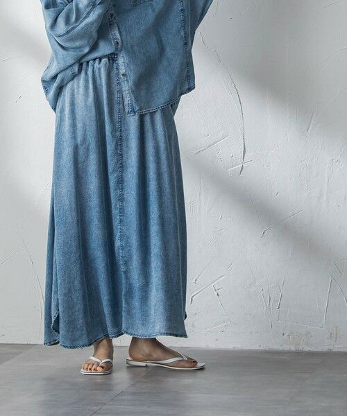 MAYSON GREY / メイソングレイ ミニ・ひざ丈スカート | ゆれるデニムサークルスカート（ブルー）