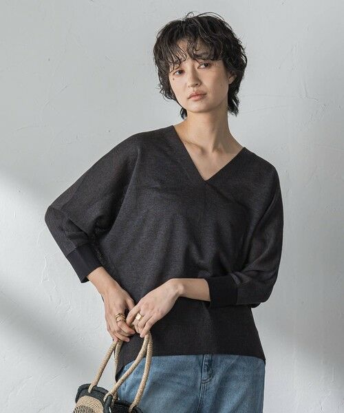 MAYSON GREY / メイソングレイ ニット・セーター | LEVITA配色Vネックドルマンニットプルオーバー（ブラウン）