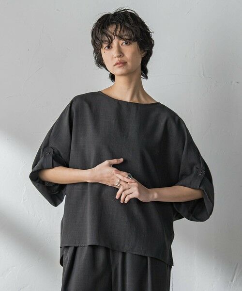 MAYSON GREY / メイソングレイ シャツ・ブラウス | 【一瞬で楽とキレイを叶える】タンブラーブッチャーロールアップブラウス≪セットアップ対応≫（ブラック）