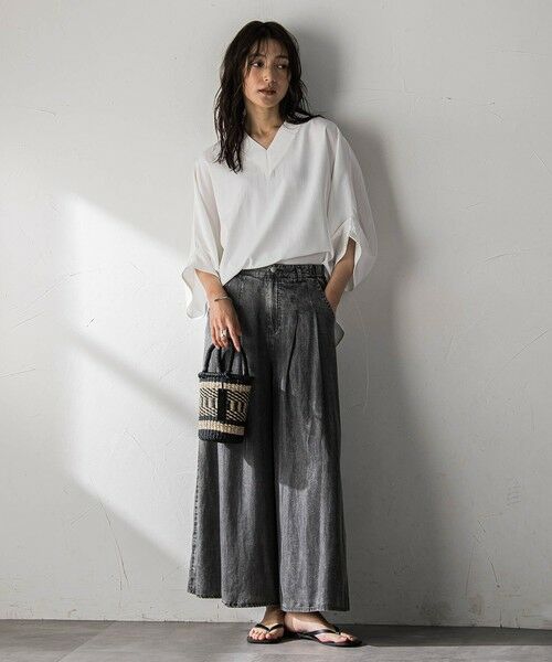MAYSON GREY / メイソングレイ シャツ・ブラウス | シャンブレーワイドスリーブVネックブラウス | 詳細4