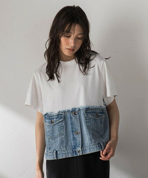 MAYSON GREY / メイソングレイ カットソー | デニムドッキングTシャツ（オフホワイト）