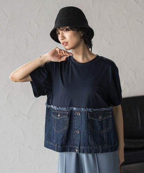 MAYSON GREY / メイソングレイ カットソー | デニムドッキングTシャツ（ネイビー）