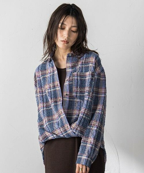 MAYSON GREY / メイソングレイ シャツ・ブラウス | シュリンクチェック2WAYカシュクールシャツ（ダークネイビー）