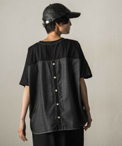 MAYSON GREY / メイソングレイ カットソー | ドライコットン5分袖BACK釦ドッキングプルオーバー
