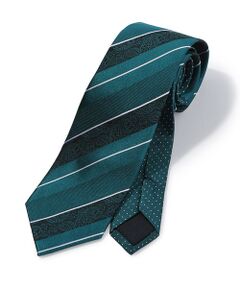 シャドーペイズリーストライプ×ピンドット柄シルクネクタイ