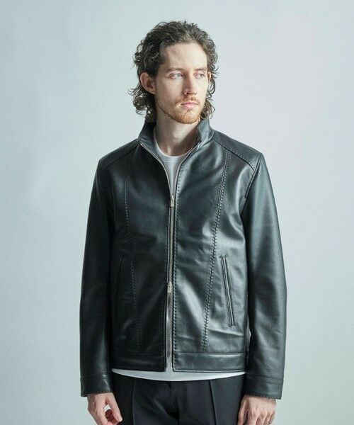 MEN'S BIGI / メンズビギ レザーブルゾン・ジャケット | スタンドカラーシングルライダース シープレザージャケット | 詳細2