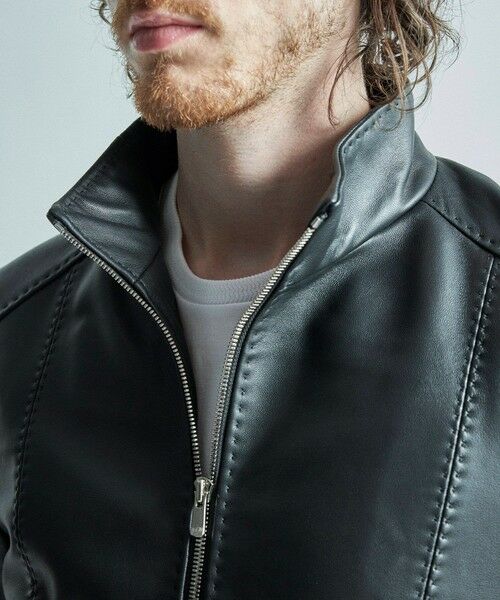MEN'S BIGI / メンズビギ レザーブルゾン・ジャケット | スタンドカラーシングルライダース シープレザージャケット | 詳細5