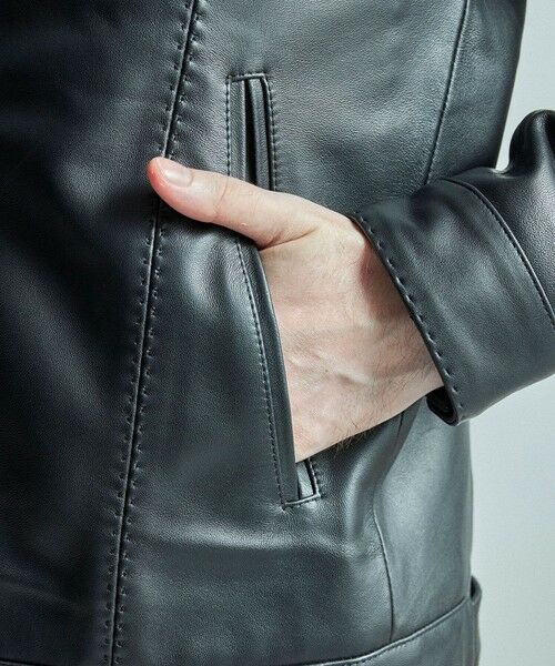 MEN'S BIGI / メンズビギ レザーブルゾン・ジャケット | スタンドカラーシングルライダース シープレザージャケット | 詳細7