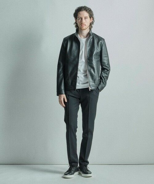 MEN'S BIGI / メンズビギ レザーブルゾン・ジャケット | スタンドカラーシングルライダース シープレザージャケット | 詳細8