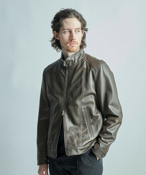 MEN'S BIGI / メンズビギ レザーブルゾン・ジャケット | スタンドカラーシングルライダース シープレザージャケット | 詳細22