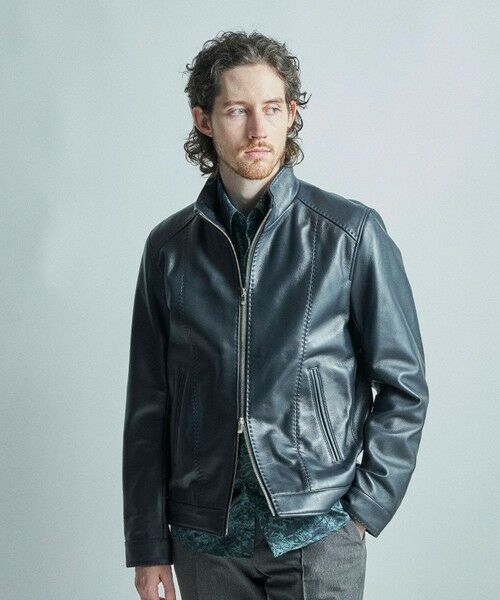 MEN'S BIGI / メンズビギ レザーブルゾン・ジャケット | スタンドカラーシングルライダース シープレザージャケット | 詳細24