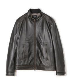 MEN'S BIGI / メンズビギ レザーブルゾン・ジャケット | スタンドカラーシングルライダース シープレザージャケット＜エイジング加工＞