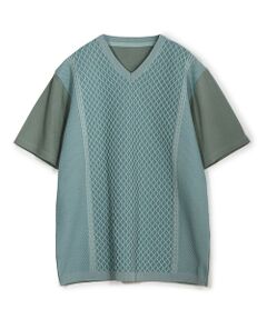 MEN'S BIGI / メンズビギ Tシャツ | サマーニットコンビVネック半袖Tシャツ