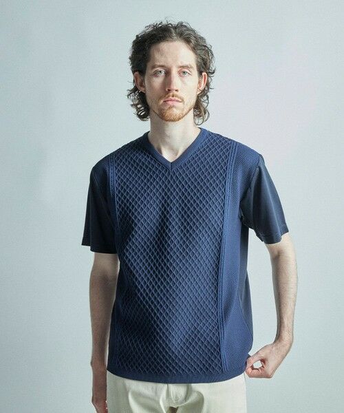 MEN'S BIGI / メンズビギ Tシャツ | サマーニットコンビVネック半袖Tシャツ | 詳細5