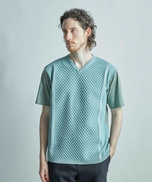 MEN'S BIGI / メンズビギ Tシャツ | サマーニットコンビVネック半袖Tシャツ | 詳細12