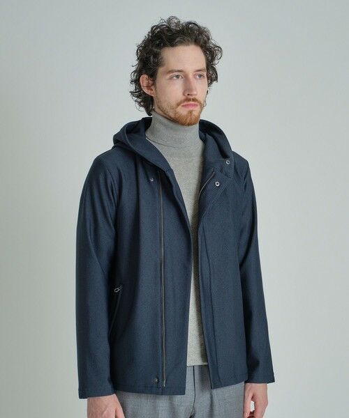 MEN'S BIGI / メンズビギ スウェット | ヒートパフォーマー ヘリンボーンプリント フードパーカー | 詳細1