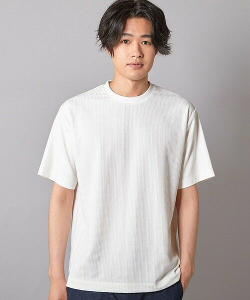 MEN'S BIGI / メンズビギ Tシャツ | チェックジャガード×袖ポンチ 異素材Tシャツ | 詳細1