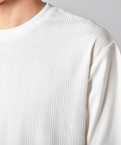 MEN'S BIGI / メンズビギ Tシャツ | チェックジャガード×袖ポンチ 異素材Tシャツ | 詳細4