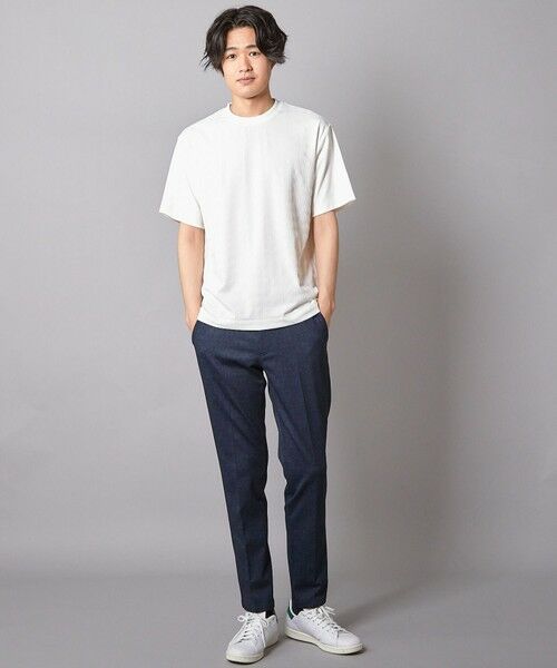 MEN'S BIGI / メンズビギ Tシャツ | チェックジャガード×袖ポンチ 異素材Tシャツ | 詳細5