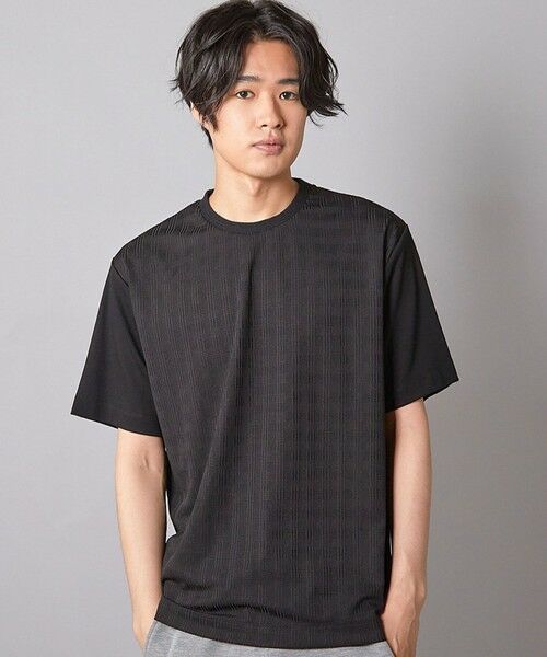 MEN'S BIGI / メンズビギ Tシャツ | チェックジャガード×袖ポンチ 異素材Tシャツ | 詳細6