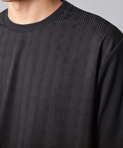MEN'S BIGI / メンズビギ Tシャツ | チェックジャガード×袖ポンチ 異素材Tシャツ | 詳細9