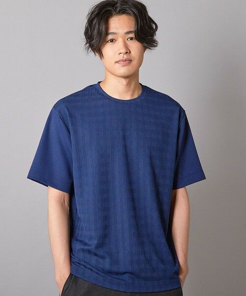 MEN'S BIGI / メンズビギ Tシャツ | チェックジャガード×袖ポンチ 異素材Tシャツ | 詳細11