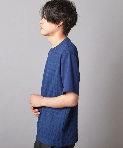 MEN'S BIGI / メンズビギ Tシャツ | チェックジャガード×袖ポンチ 異素材Tシャツ | 詳細12