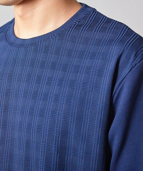 MEN'S BIGI / メンズビギ Tシャツ | チェックジャガード×袖ポンチ 異素材Tシャツ | 詳細14