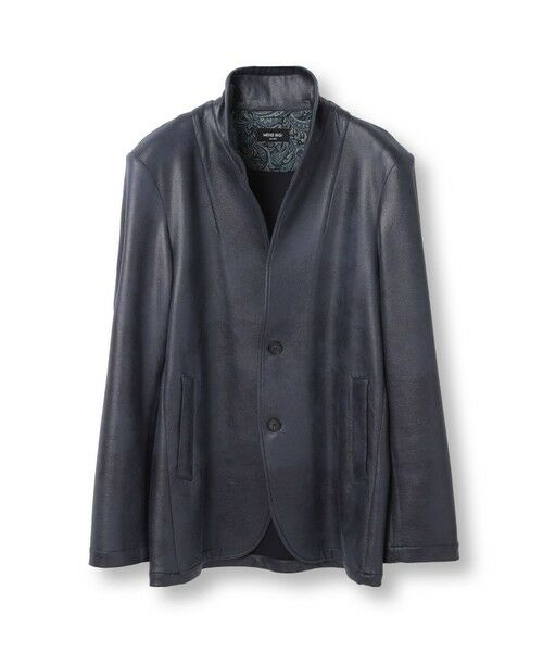 MEN'S BIGI / メンズビギ ブルゾン | レザー調プリントダンボールスタンドカラージャケット（ネイビー）