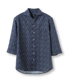 MEN'S BIGI / メンズビギ シャツ・ブラウス | エアリーサッカー千鳥フラワープリント七分袖シャツ〈イージーケア/吸水速乾〉