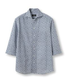 MEN'S BIGI / メンズビギ シャツ・ブラウス | エアリーサッカー千鳥フラワープリント七分袖シャツ〈イージーケア/吸水速乾〉