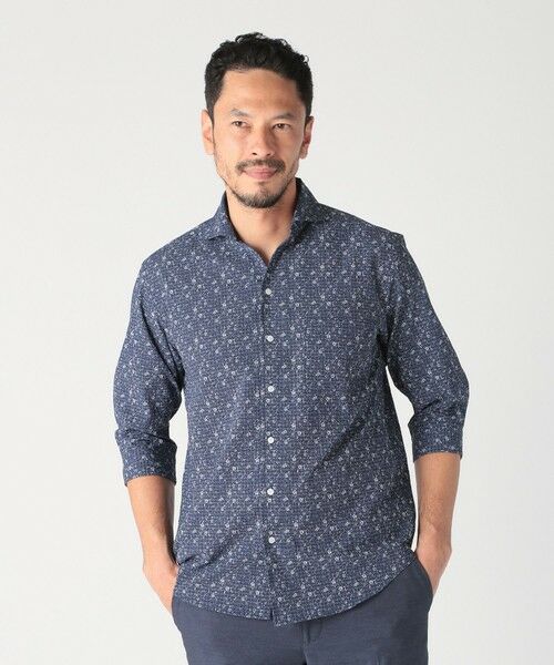 MEN'S BIGI / メンズビギ シャツ・ブラウス | エアリーサッカー千鳥フラワープリント七分袖シャツ〈イージーケア/吸水速乾〉 | 詳細4
