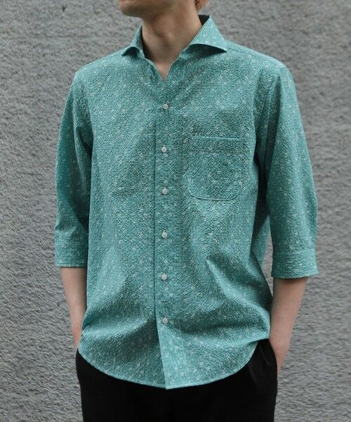 MEN'S BIGI / メンズビギ シャツ・ブラウス | エアリーサッカー千鳥フラワープリント七分袖シャツ〈イージーケア/吸水速乾〉 | 詳細9