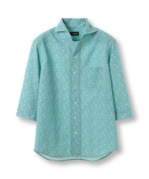 MEN'S BIGI / メンズビギ シャツ・ブラウス | エアリーサッカー千鳥フラワープリント七分袖シャツ〈イージーケア/吸水速乾〉（グリーン）