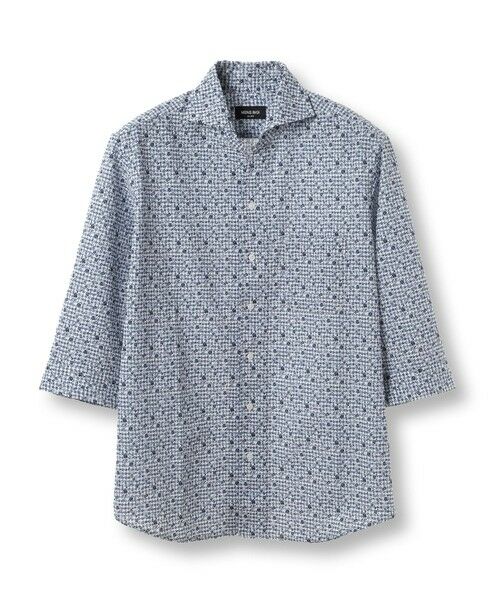 MEN'S BIGI / メンズビギ シャツ・ブラウス | エアリーサッカー千鳥フラワープリント七分袖シャツ〈イージーケア/吸水速乾〉（ホワイト系）