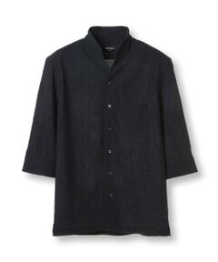 MEN'S BIGI / メンズビギ シャツ・ブラウス | カラミ織風サッカー七分袖スタンドカラーシャツ<ストレッチ/通気性>