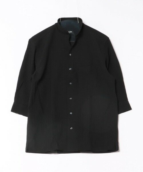 MEN'S BIGI / メンズビギ シャツ・ブラウス | カラミ織風サッカー七分袖スタンドカラーシャツ<ストレッチ/通気性>（ブラック）