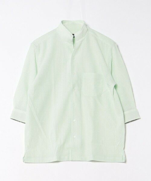 MEN'S BIGI / メンズビギ シャツ・ブラウス | カラミ織風サッカー七分袖スタンドカラーシャツ<ストレッチ/通気性>（グリーン系）