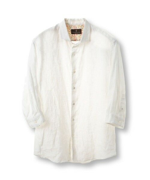 MEN'S BIGI / メンズビギ Tシャツ | NOVELTEX社リネン素材七分袖シャツ（ホワイト）