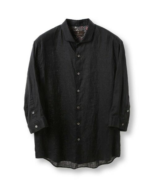 MEN'S BIGI / メンズビギ Tシャツ | NOVELTEX社リネン素材七分袖シャツ（ブラック）