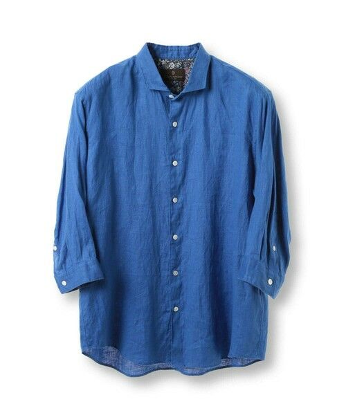MEN'S BIGI / メンズビギ Tシャツ | NOVELTEX社リネン素材七分袖シャツ（ブルー）