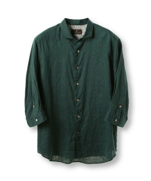 MEN'S BIGI / メンズビギ Tシャツ | NOVELTEX社リネン素材七分袖シャツ（グリーン）