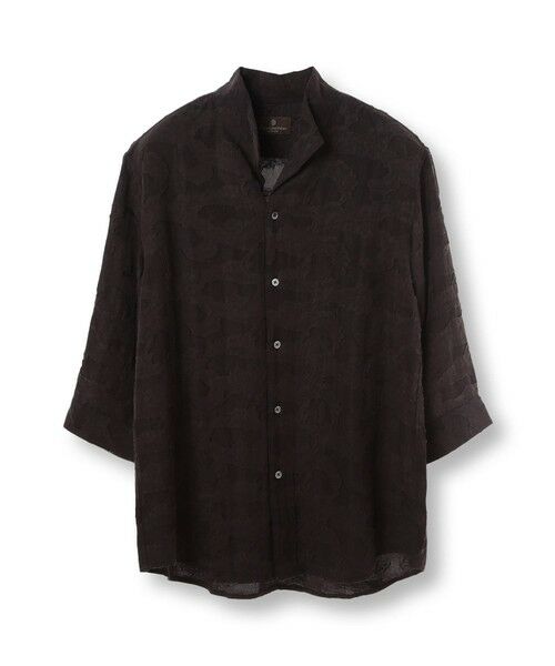 MEN'S BIGI / メンズビギ シャツ・ブラウス | 総柄シアージャカード7分袖オープンカラーシャツ（ブラック）