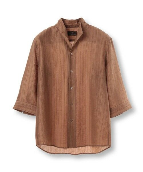 MEN'S BIGI / メンズビギ シャツ・ブラウス | 総柄シアージャカード7分袖オープンカラーシャツ（ブラウン）