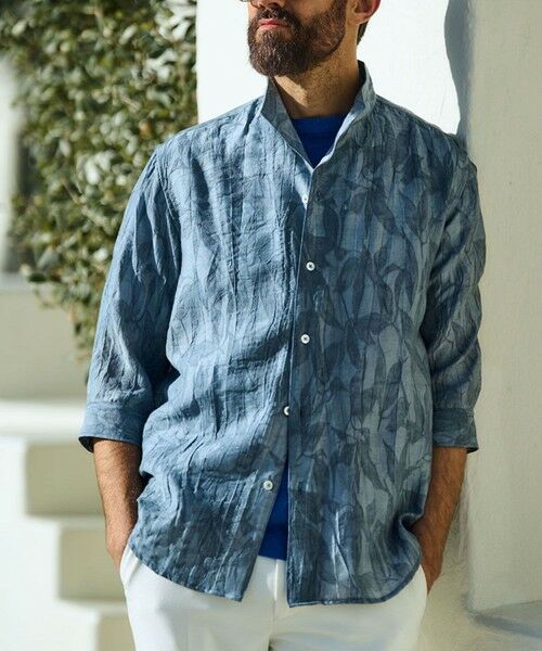 MEN'S BIGI / メンズビギ シャツ・ブラウス | 総柄シアージャカード7分袖オープンカラーシャツ | 詳細27