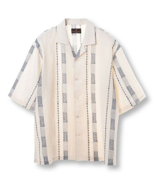 MEN'S BIGI / メンズビギ シャツ・ブラウス | 総柄刺繍オープンカラー半袖シャツ（ホワイト）