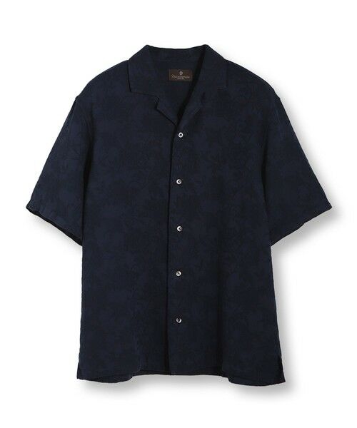 MEN'S BIGI / メンズビギ シャツ・ブラウス | ペイズリージャカード/透かし柄オープンカラー半袖シャツ（ネイビー）