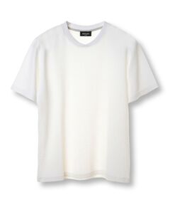 MEN'S BIGI / メンズビギ Tシャツ | シェブロン柄リンクスジャカードTシャツ<接触冷感><抗菌防臭>