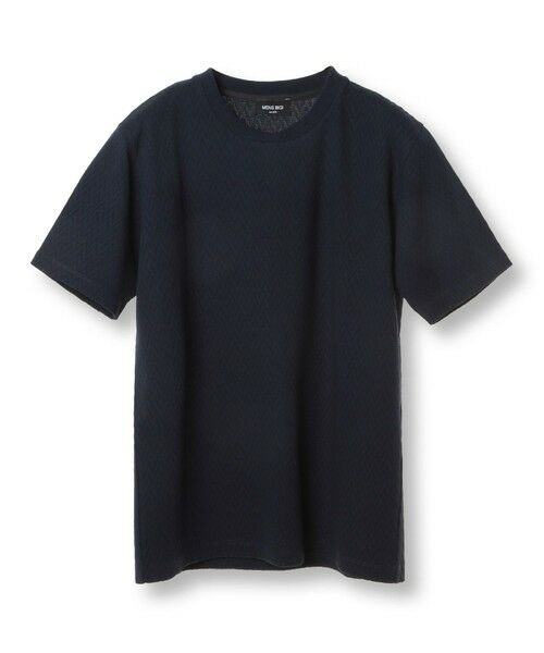 MEN'S BIGI / メンズビギ Tシャツ | シェブロン柄リンクスジャカードTシャツ<接触冷感><抗菌防臭>（ダークネイビー）